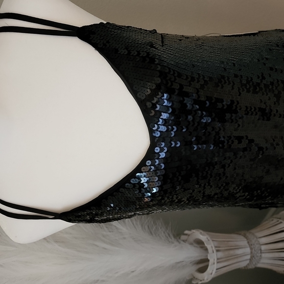 Express Black Sequin Midi Slip Dress NWT - Picture 5 of 8